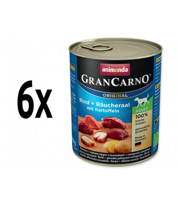 6x Animonda GRANCARNO® dog adult hovädzie,údený úhor,zemiaky 800g